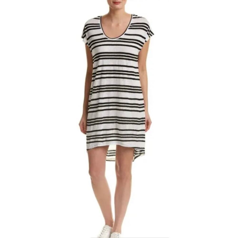 Alice‎ + Olivia Melita Linen Shirt Dress Relaxed Fit Striped Black White Beach